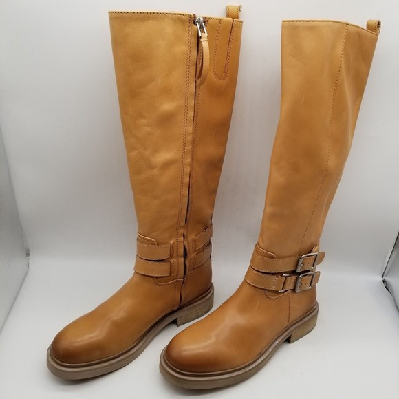 🌿 Sam Edelman Womens Freda Mustard Leather Round Toe Riding Boots Size 5.5 M - Picture 5 of 6